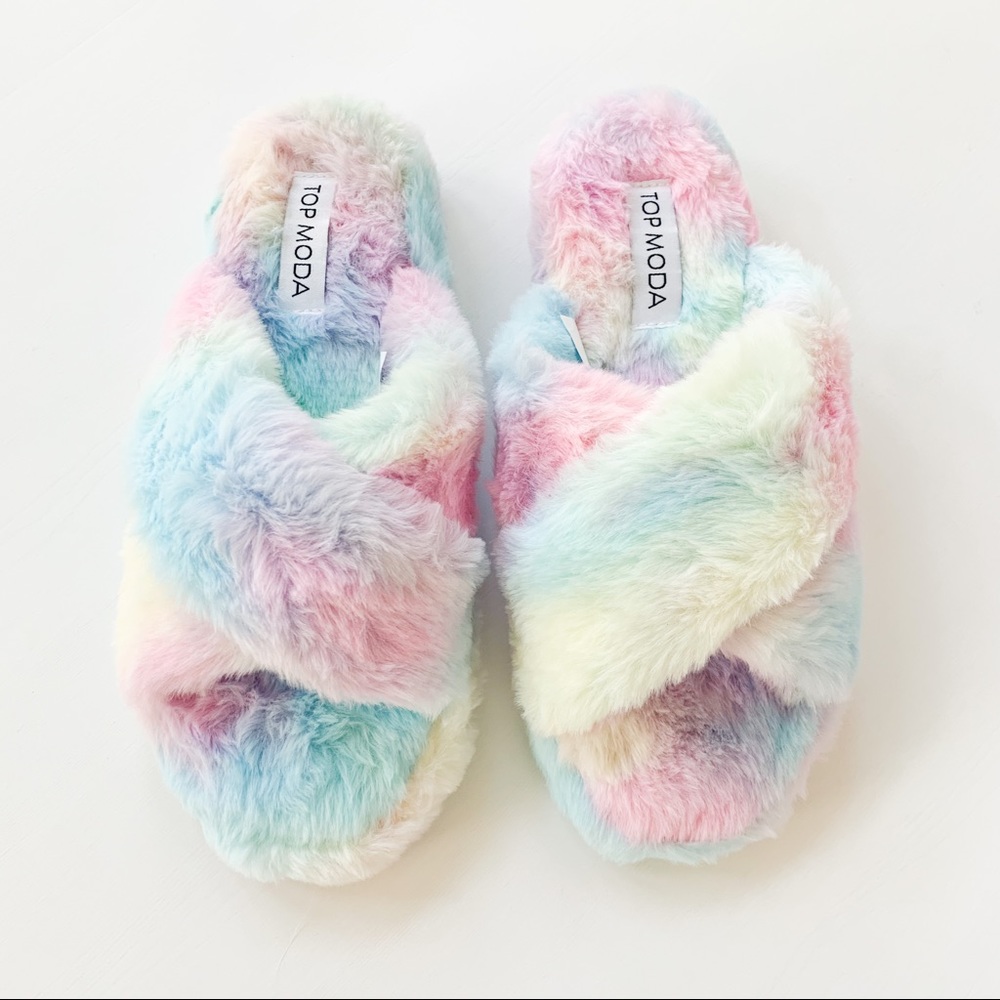 Top Moda Rainbow Faux Fur Slippers Ben-25 - Picture 5 of 9